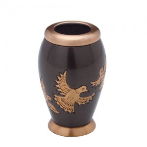 Brass Keepsake Small Urn (Black with Gold Flying Doves Detail)